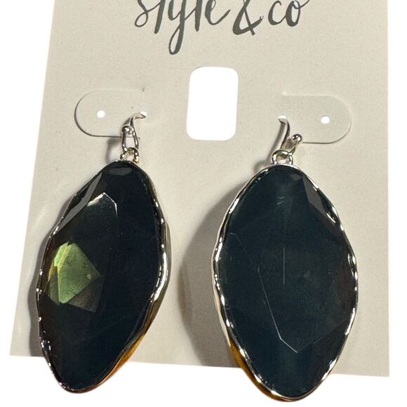 Style & Co Elegant Silver and Blue Green Drop Earrings - Picture 4 of 5